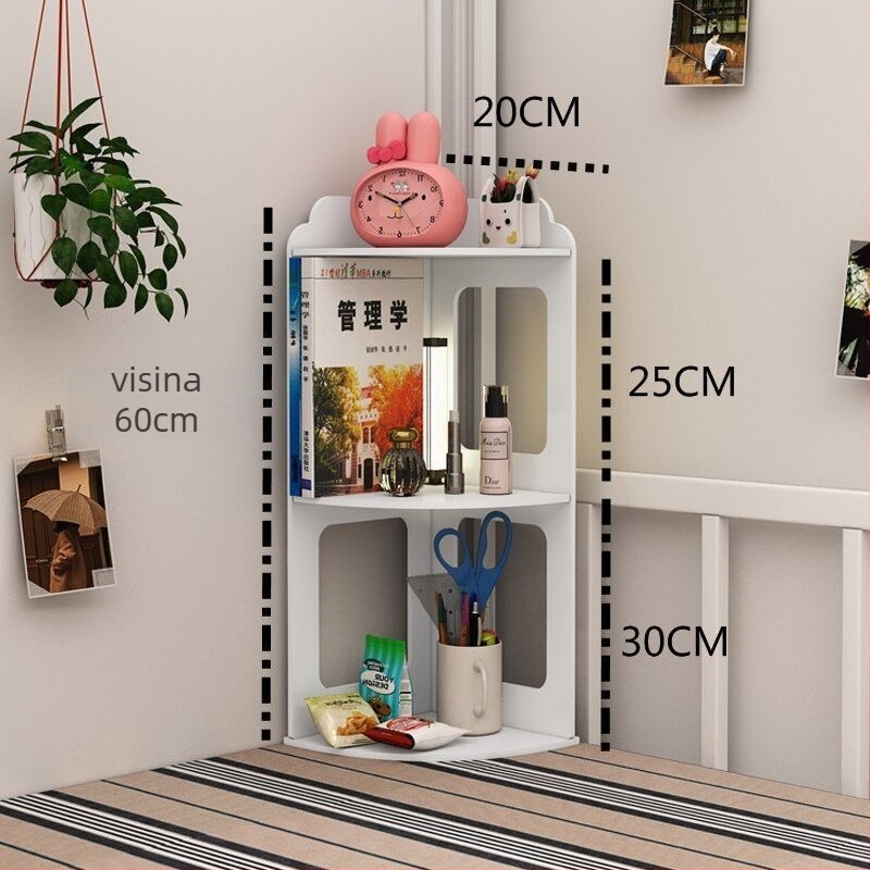 Krevetni kutni polic s 6 slojeva i noćnim ormarićem – kutna knjižnica uz krevet, nordijski stil, umjetna ploča