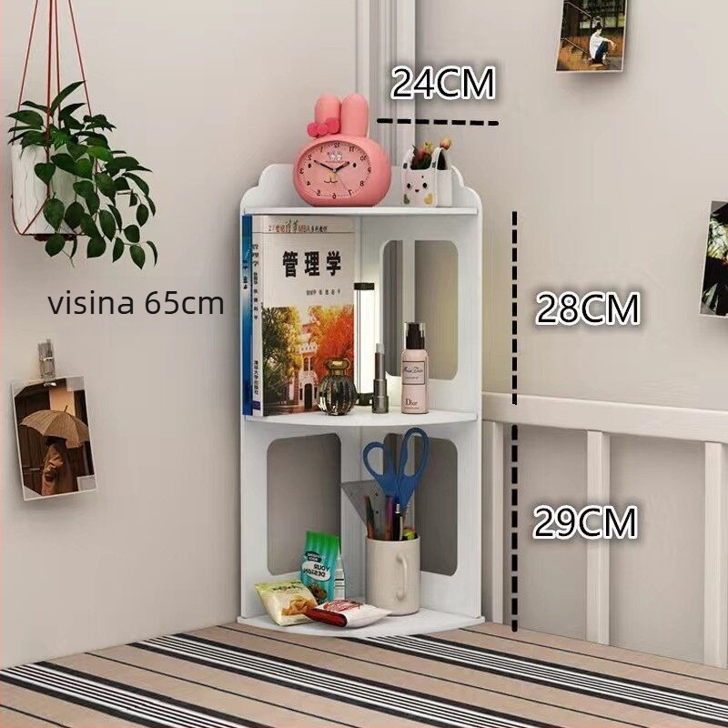 Krevetni kutni polic s 6 slojeva i noćnim ormarićem – kutna knjižnica uz krevet, nordijski stil, umjetna ploča