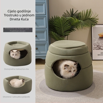 Gnijezdo za kućne ljubimce za mačke i mala pse – dizajn s otvorom u obliku drveta, tkanina, čitvorno sezonsko sklonište