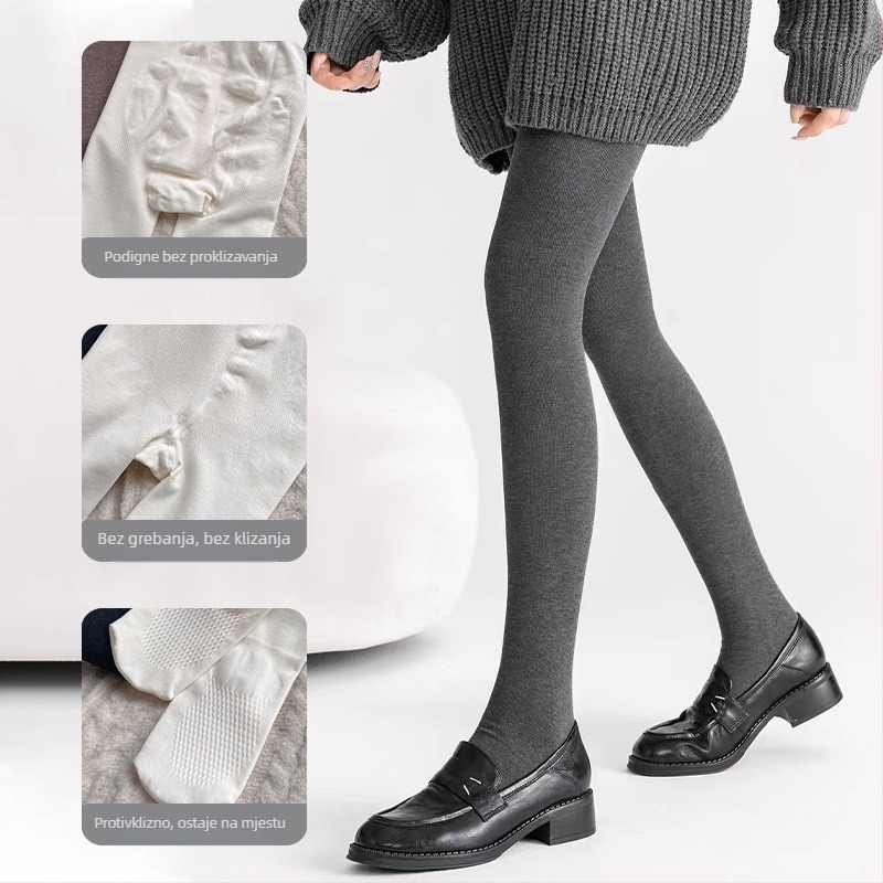 Ženske najlon čarape s flecom za zimu, dugačke, visokim strukom, podizanje stražnjice