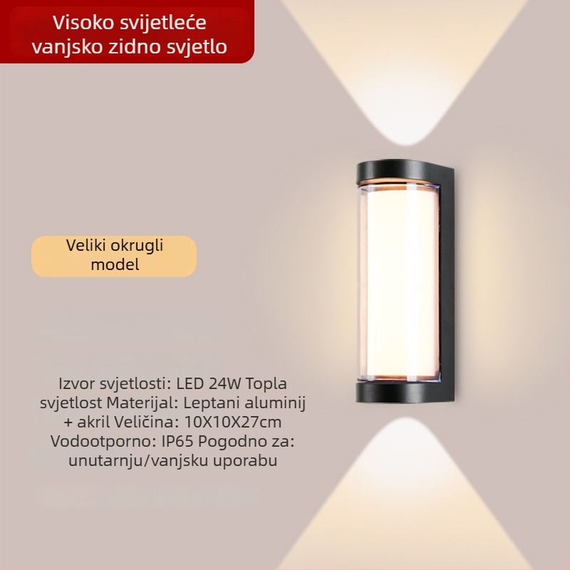 LED vanjska zidna svjetiljka s aluminijskim kućištem, IP65, 900 lm, 12/16/24 W, 3000/4000/6000 K
