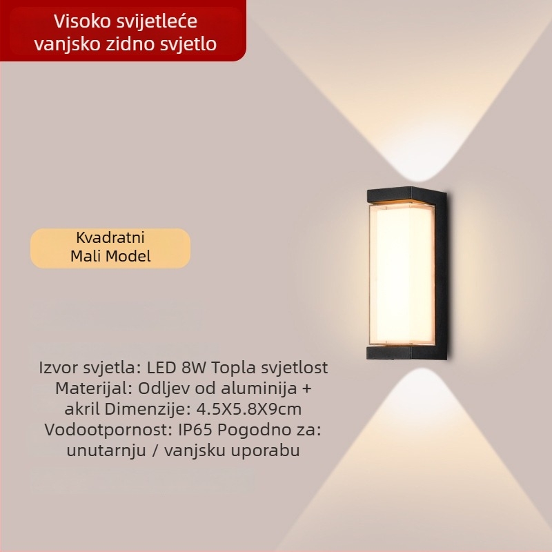LED vanjska zidna svjetiljka s aluminijskim kućištem, IP65, 900 lm, 12/16/24 W, 3000/4000/6000 K