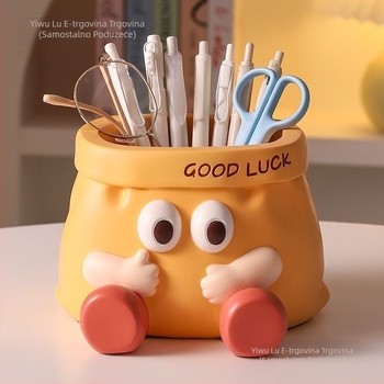 Držač za olovke s dekorom od svilenog cvijeta, dizajn papirnate vrećice, velik kapacitet, stolna dekoracija