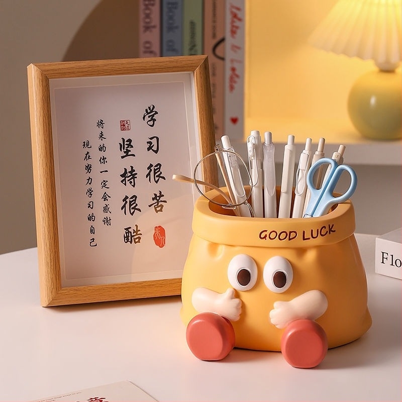 Držač za olovke s dekorom od svilenog cvijeta, dizajn papirnate vrećice, velik kapacitet, stolna dekoracija