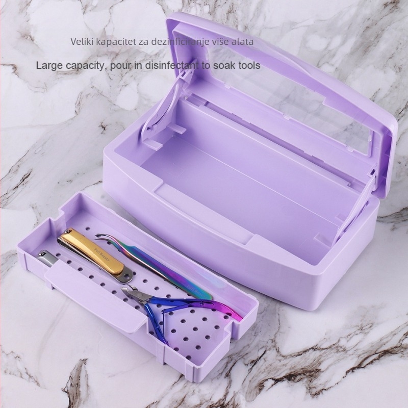 Kutija za dezinfekciju alata za nokte s alkoholnom namakanjem, škare za kožicu i čelični potisnik za kožicu, velika kapaciteta