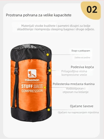 Torba za komprimiranje vreće za spavanje – s kapicom, poliester materijal, lagana za kampiranje (115–189 g)