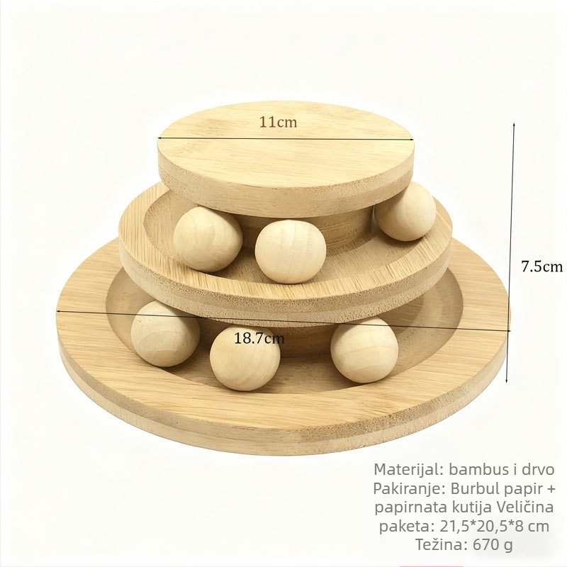 Drvena mačja puzzle igračka s višestrukim stazama i okretna kugla — drvo, broj proizvoda AL984817505116, prirodni stil