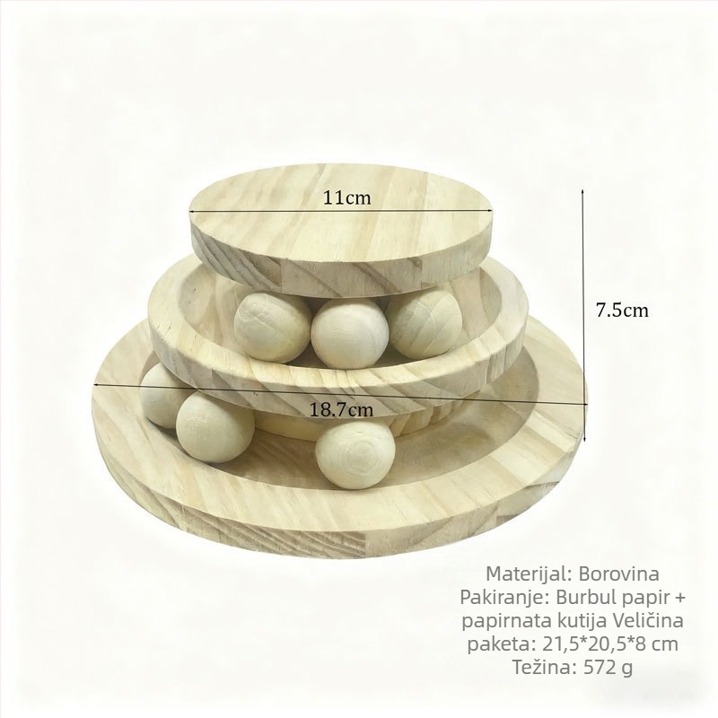 Drvena mačja puzzle igračka s višestrukim stazama i okretna kugla — drvo, broj proizvoda AL984817505116, prirodni stil