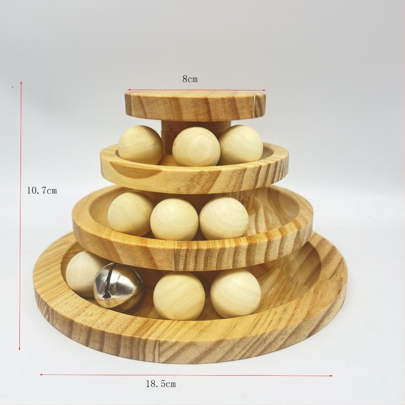 Drvena mačja puzzle igračka s višestrukim stazama i okretna kugla — drvo, broj proizvoda AL984817505116, prirodni stil