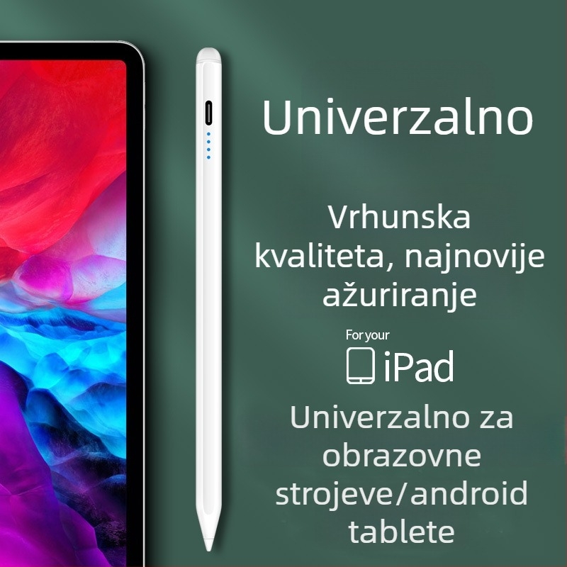 Univerzalni kapacitivni stylus olovka s finim vrhom; Kompatibilan s iPad, Huawei, Xiaomi; Silikonsko kućište; Elektronički model
