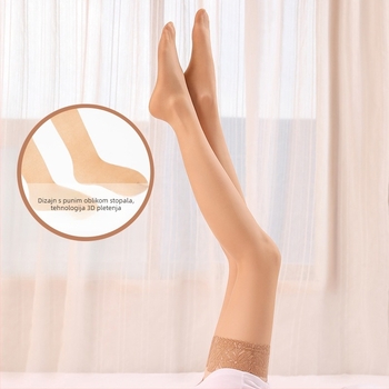 Finnas čarape iznad koljena za žene — protuklizne, čipkasti detalji, jednobojne, 15D najlon