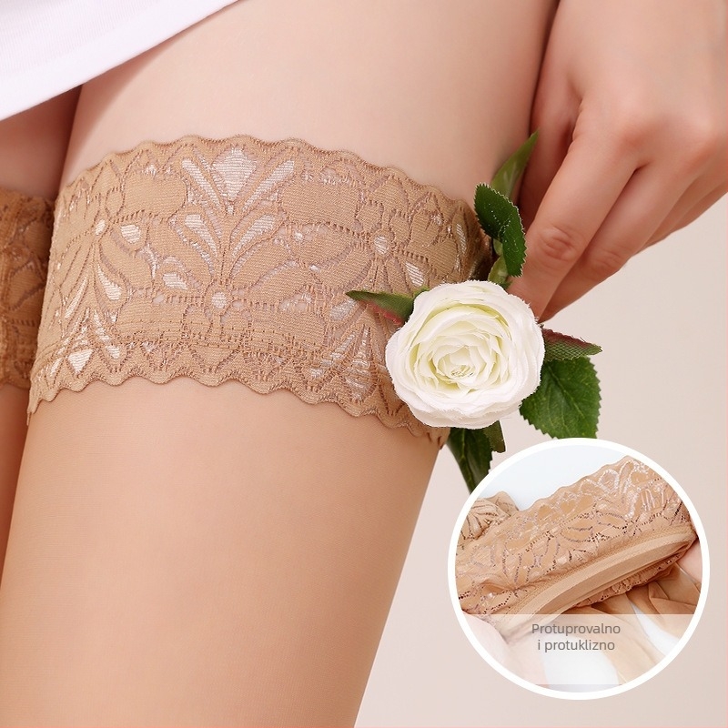 Finnas čarape iznad koljena za žene — protuklizne, čipkasti detalji, jednobojne, 15D najlon