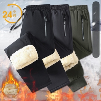 Muške zimske hlače s flisom, labav kroj, srednje visoki struk, 96% poliester, 4% elastan, debele, uz šnuricu