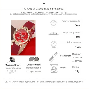 Ženski kvarcni sat, analogni prikaz, kućište i remen od legure, vijčana kruna