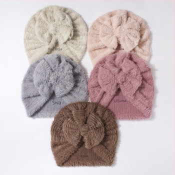 Dječja pliš kapa s mašnicom — topla, otporna na vjetar zimska kapa za 0–24 mjeseca