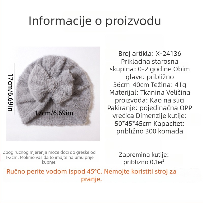 Dječja pliš kapa s mašnicom — topla, otporna na vjetar zimska kapa za 0–24 mjeseca