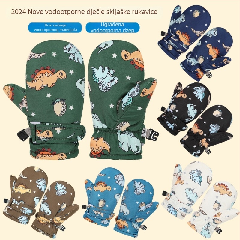 Dječje skijaške rukavice s flekso podstavom, vodootporne, tople, mitten stil, za dob od 6 mjeseci do 10 godina (fleece podstava; vodootpornost; toplina; dob 6m-10g; karikatura uzorak)
