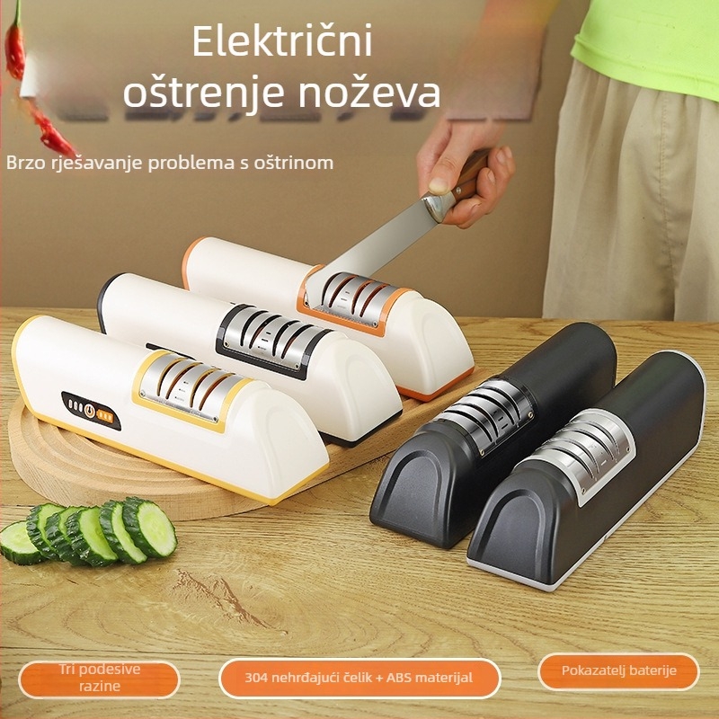Električni oštrač noževa s ABS kućištem i bazom s usisnom pumpom, kućno brzo oštrenje, kamen za oštrenje noževa, moderni minimalistički dizajn