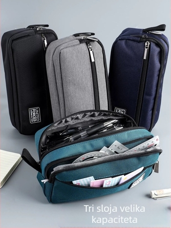Olovka torbica s tri zatvarača, veliki kapacitet, Oxford platno, unisex, ležerni stil