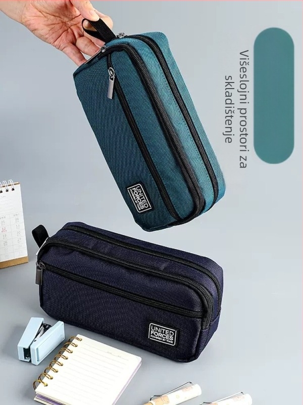 Olovka torbica s tri zatvarača, veliki kapacitet, Oxford platno, unisex, ležerni stil