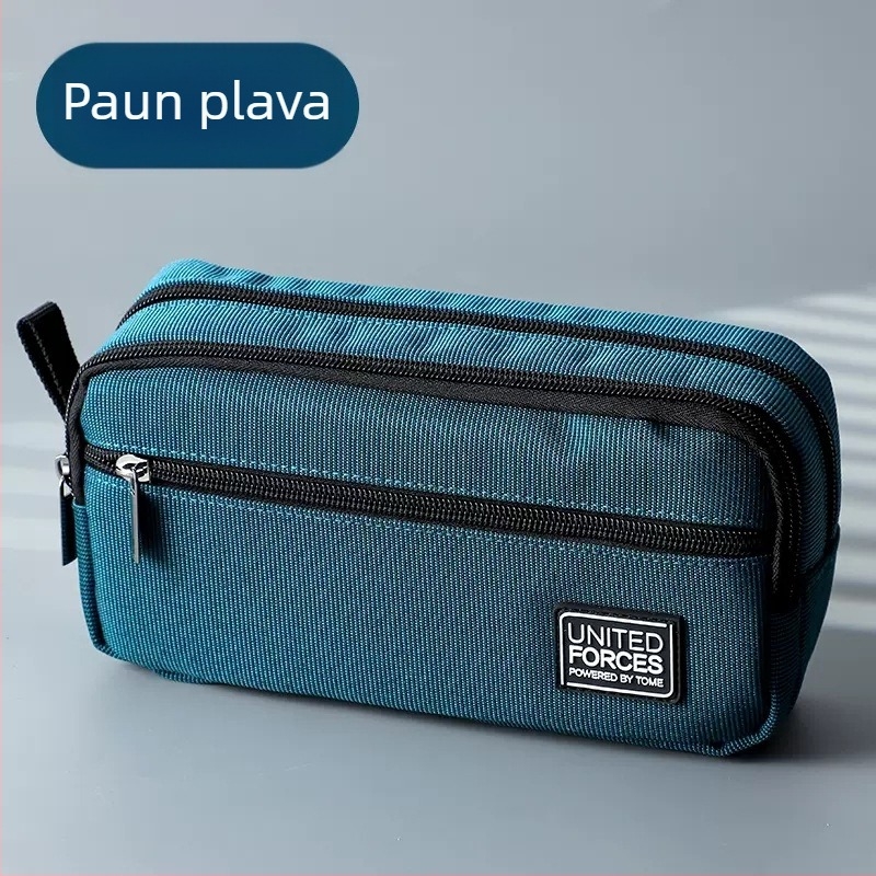 Olovka torbica s tri zatvarača, veliki kapacitet, Oxford platno, unisex, ležerni stil