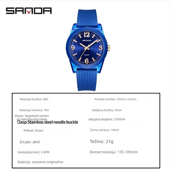 Sanda 6277 dječji kvarcni sat, vodootporan do 50 m, svijetleći, TPU narukvica, staklo prekriveno