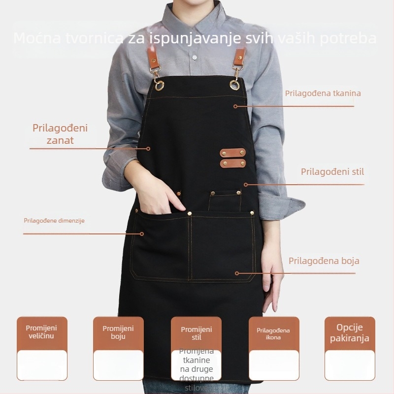 Pregača od platna, vodootporna, bez rukava za catering – logotip ispis, moderan minimalistički kuhinjski stil