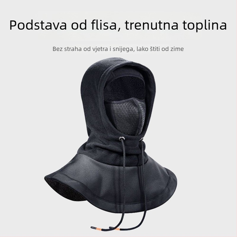 Maska za biciklizam s integriranom kapom i šalom, fleece podstava, otporna na vjetar, poliester, unisex, oprema za zimsku vožnju na otvorenom