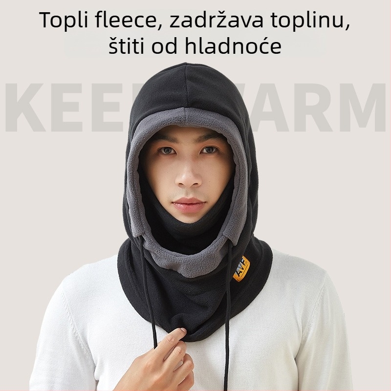 Maska za biciklizam s integriranom kapom i šalom, fleece podstava, otporna na vjetar, poliester, unisex, oprema za zimsku vožnju na otvorenom