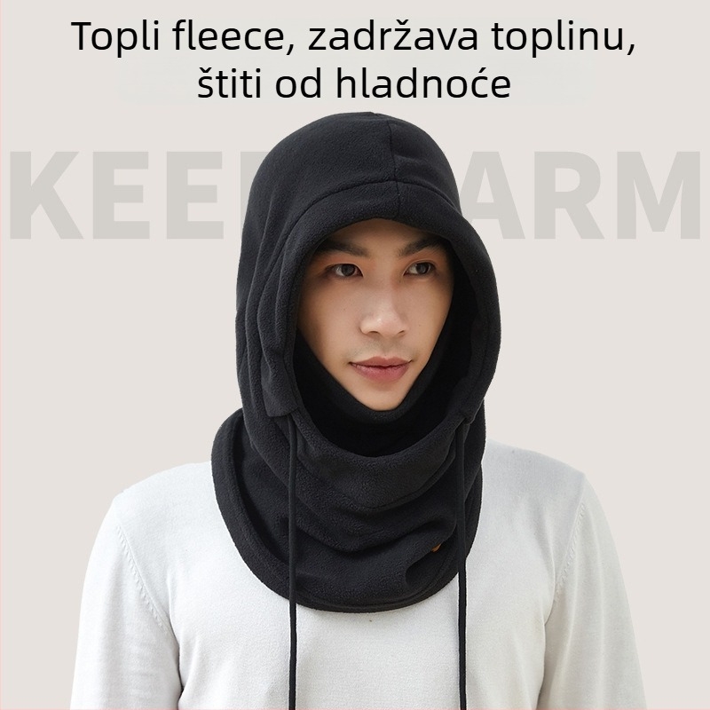 Maska za biciklizam s integriranom kapom i šalom, fleece podstava, otporna na vjetar, poliester, unisex, oprema za zimsku vožnju na otvorenom