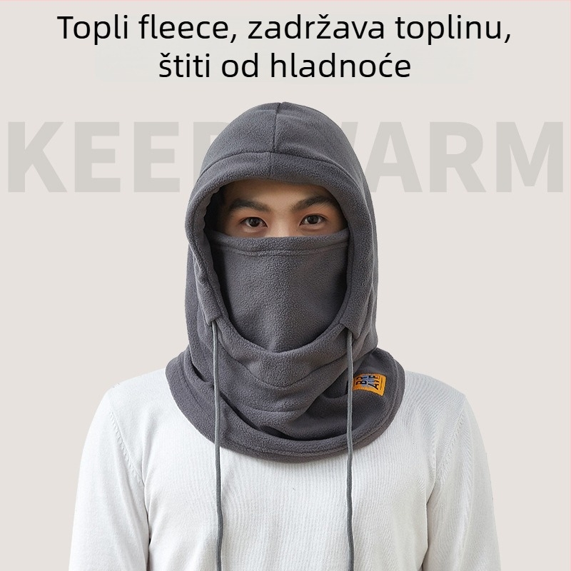 Maska za biciklizam s integriranom kapom i šalom, fleece podstava, otporna na vjetar, poliester, unisex, oprema za zimsku vožnju na otvorenom