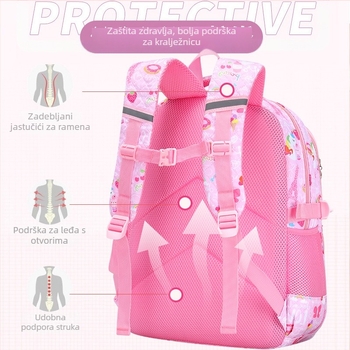 Tri-djelni set ruksaka za djevojčice od Oxford platna s motivom crtića, remeni s zračnim jastukom, prozračan, ultralak i sklopiv – svjež i sladak stil, za 5. i 6. razred