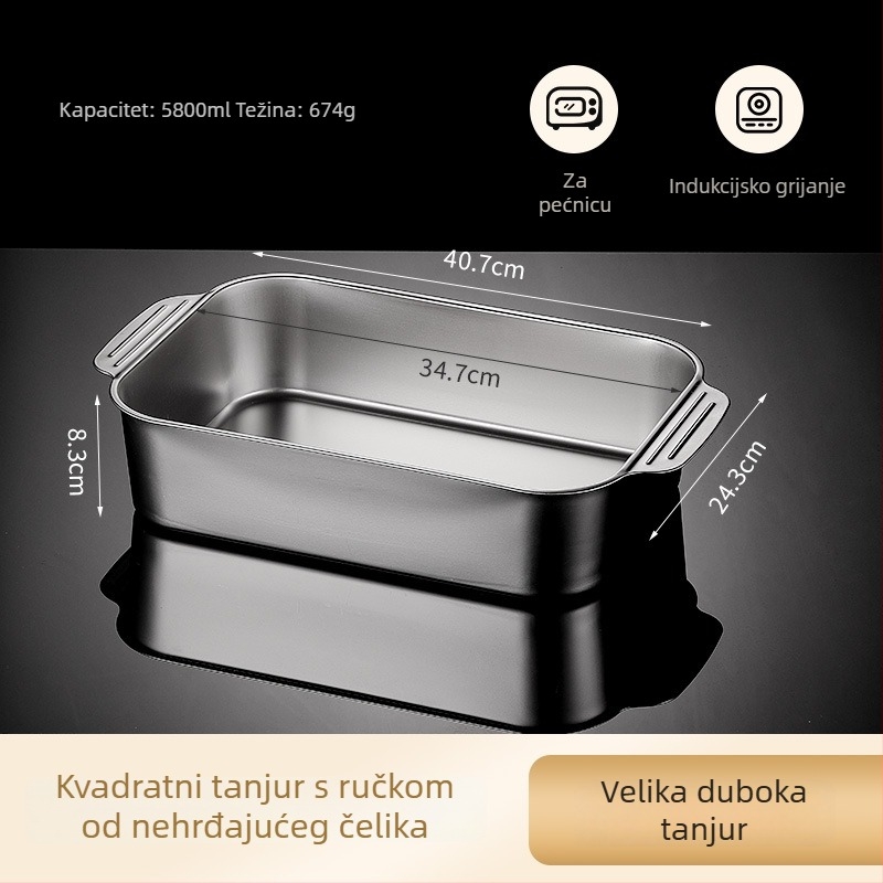 Nehrđajuća čelična posuda za ribu za indukcijsku ploču — četvrtastog oblika, elektroplatirani premaz, višenamjenska grill tava s jednostavnim čišćenjem i otpornom na hrđu