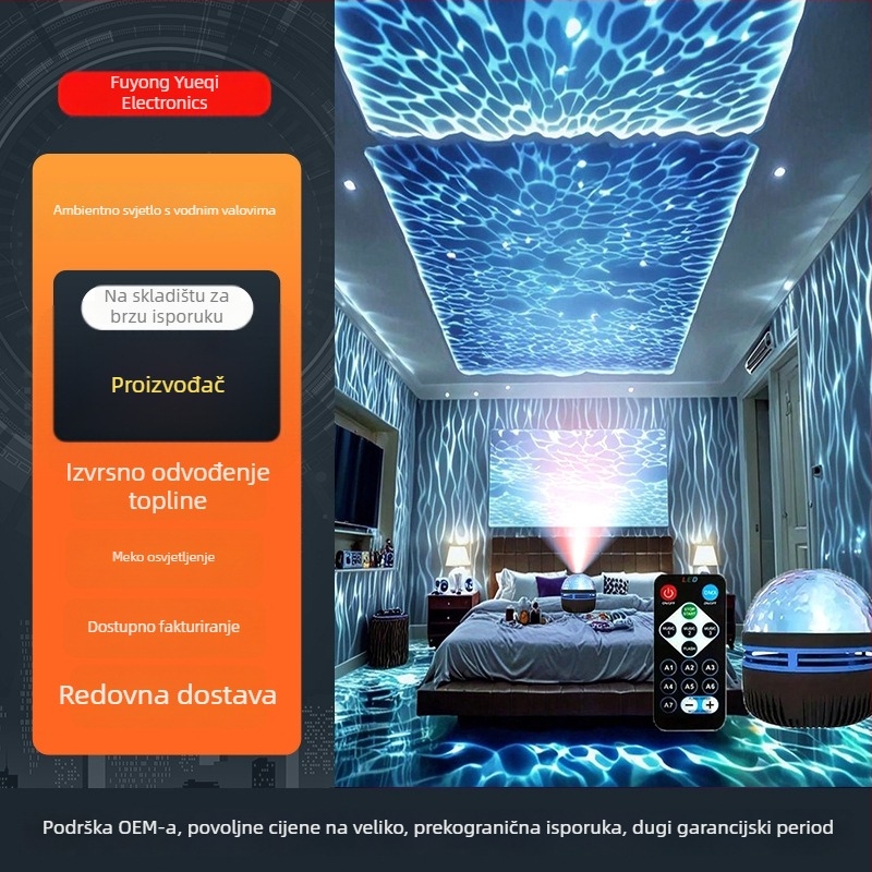 Q6 Projektor zvjezdanog neba s uzorkom vodnih vala — stolna romantična noćna lampica, atmosfera polarne svjetlosti, ugrađena baterija