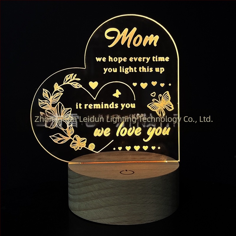 3D noćna lampa sa srcem od akrila, mrežno napajanje, akrilno sjenilo, napon ≤ 36V