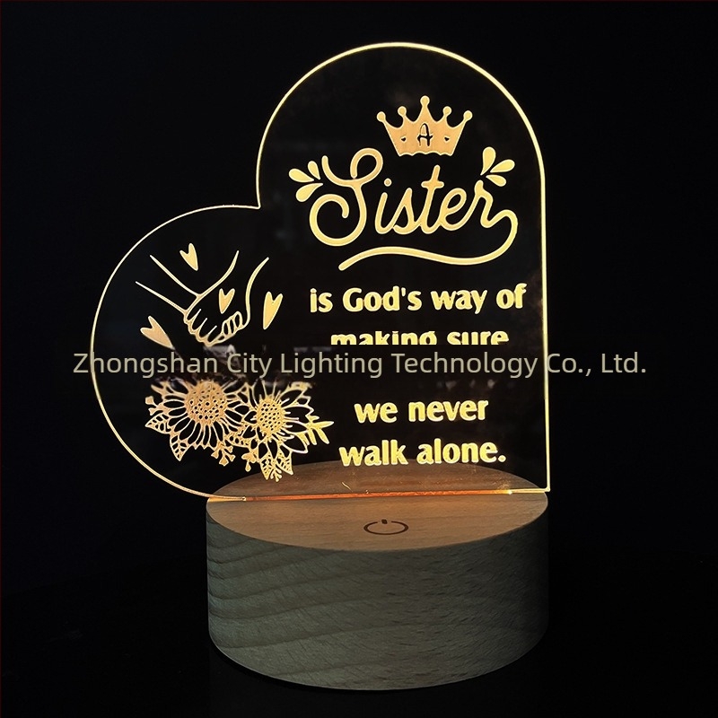 3D noćna lampa sa srcem od akrila, mrežno napajanje, akrilno sjenilo, napon ≤ 36V