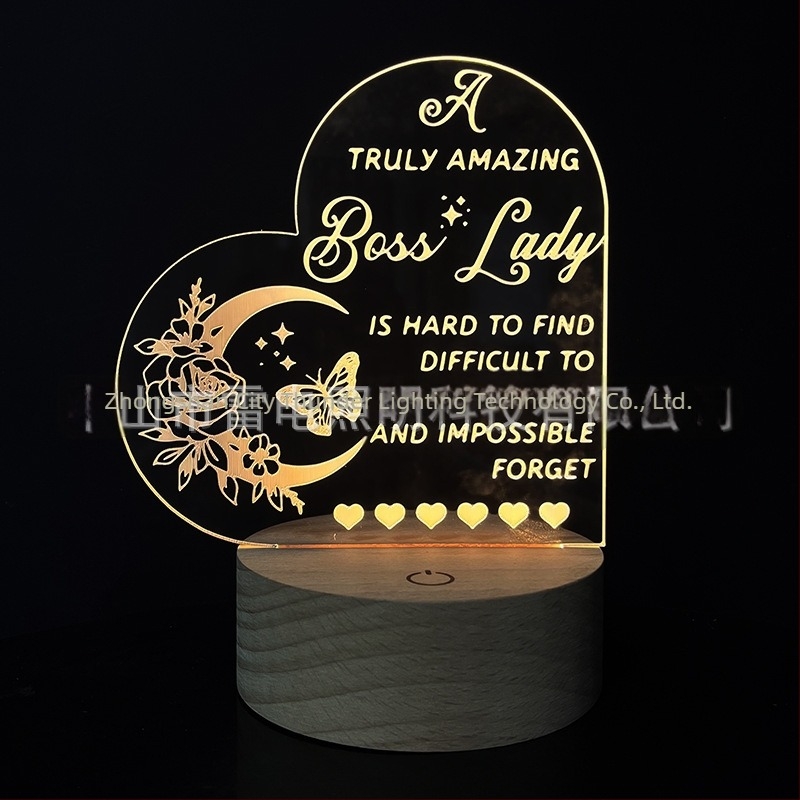 3D noćna lampa sa srcem od akrila, mrežno napajanje, akrilno sjenilo, napon ≤ 36V