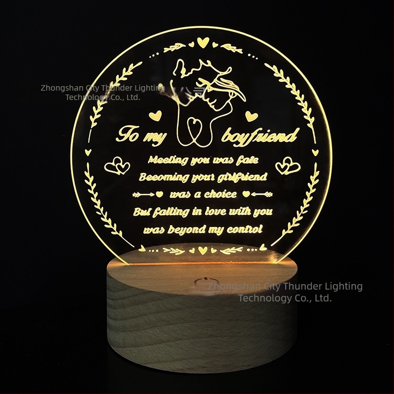 3D noćna lampa sa srcem od akrila, mrežno napajanje, akrilno sjenilo, napon ≤ 36V