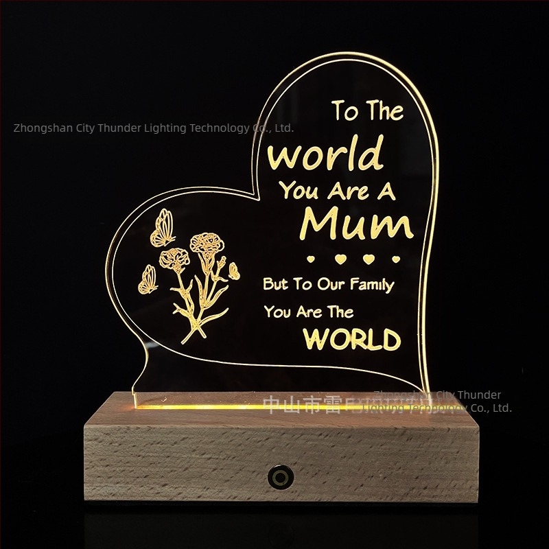 3D noćna lampa sa srcem od akrila, mrežno napajanje, akrilno sjenilo, napon ≤ 36V