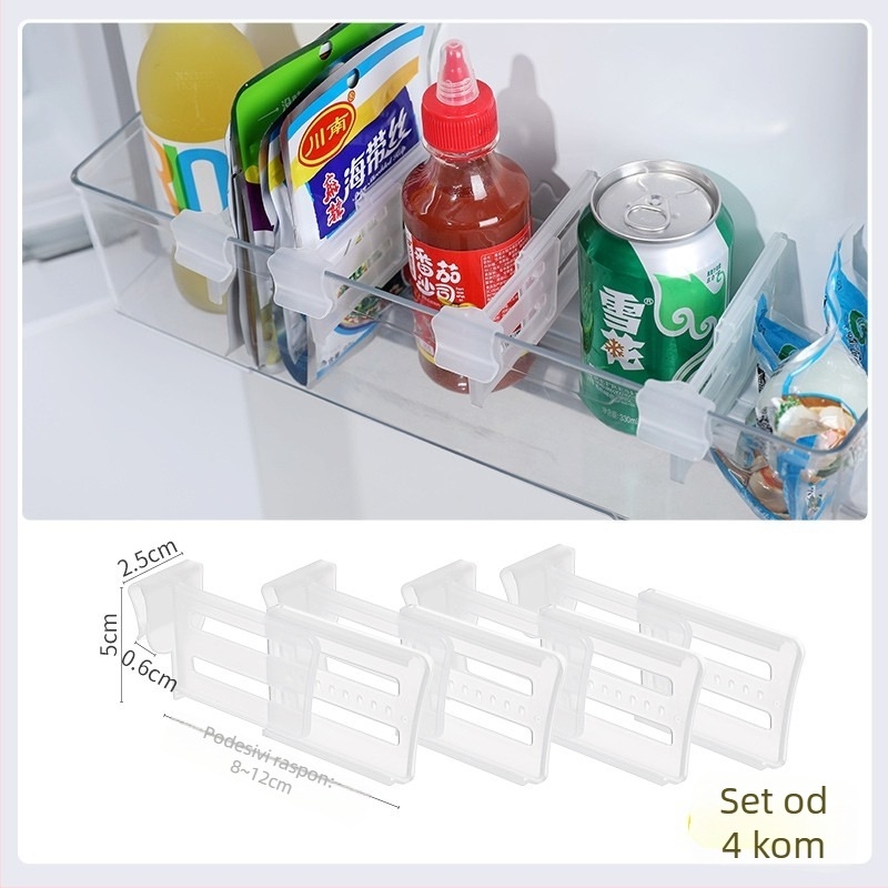 Dijelič hladnjaka – bočna vrata, vertikalni razdjelnik, prilagodljivi plastični panel, modularna konfiguracija