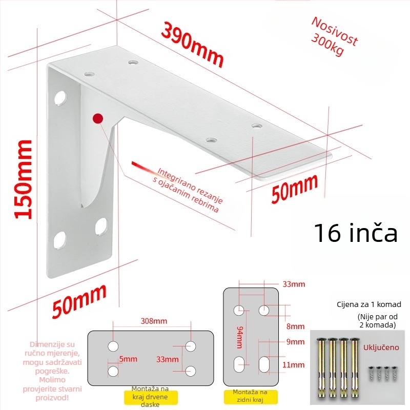 Trokutasti nosivi okvir za zidnu policu, od hladno valjanog čelika, univerzalno, moderan minimalistički dizajn, Berthet