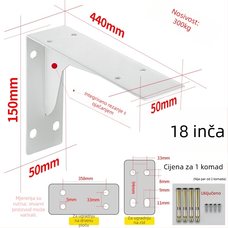 Trokutasti nosivi okvir za zidnu policu, od hladno valjanog čelika, univerzalno, moderan minimalistički dizajn, Berthet