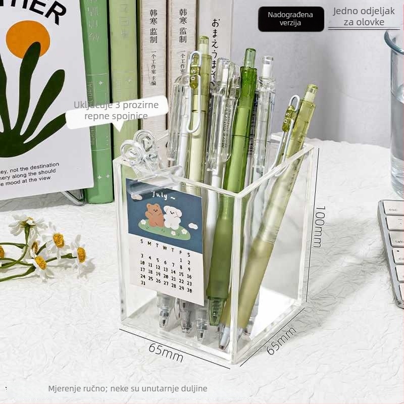 Prozirni akrilni držač za olovke s velikim kapacitetom — organizator stola za djecu, poklon za razrednog kolegu, Božić