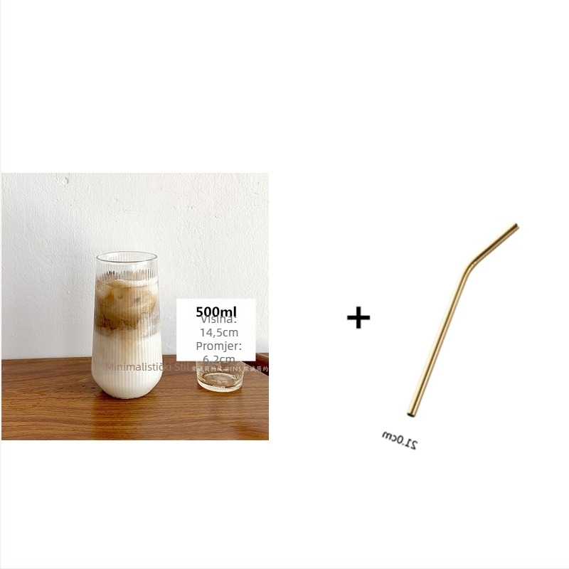 Staklena čaša za piće – nordijski stil, sa slamkom, prijenosna, jednoslojna