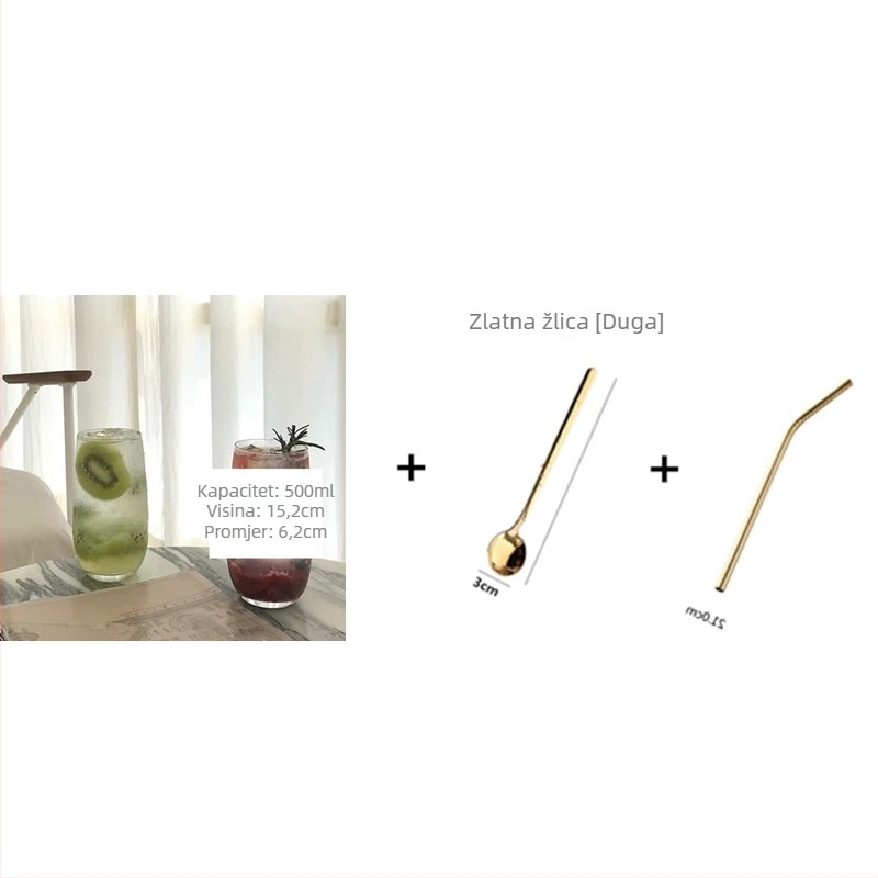 Staklena čaša za piće – nordijski stil, sa slamkom, prijenosna, jednoslojna