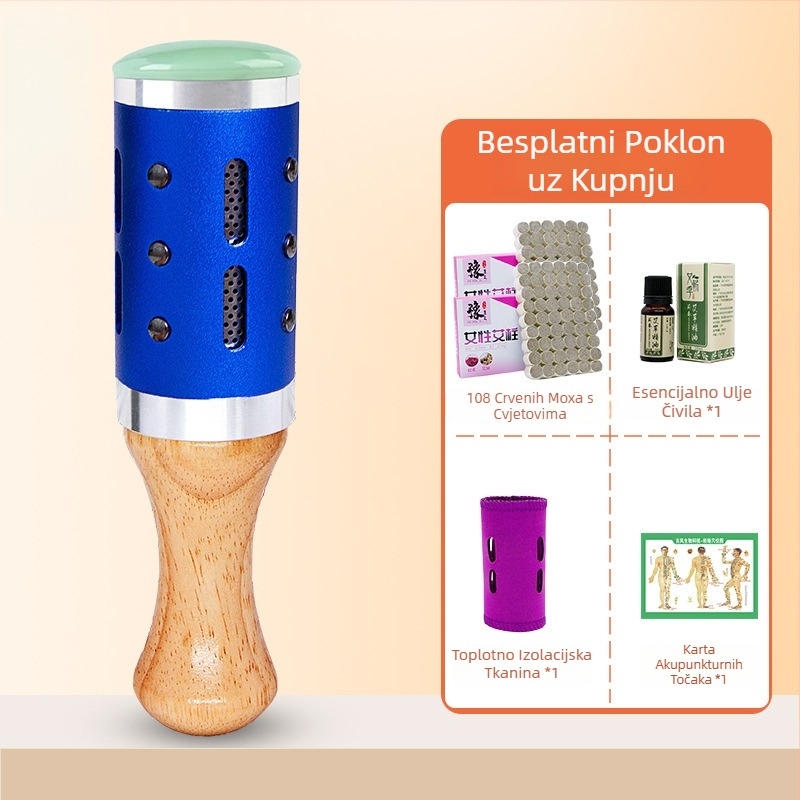 Masažna štapić / masažni čekić – prijenosni uređaj od nefrita+metala+drva, Yu xi tang, 300 g, za fitness i ljepotu