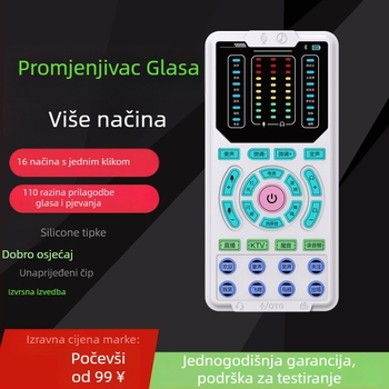 Promjenjivač glasa s mikrofonom za live prijenose, Model S100, Ugrađena baterija 300-500 mAh, Raspon frekvencija 60 Hz-15 kHz, SNR ≥75 dB, Trajanje baterije 3-6 sati