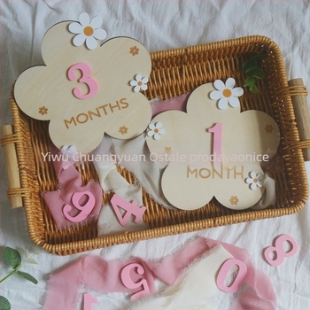 Drvene kartice milestona za bebe s zamjenjivim brojevima i DIY cvijećem (Materijal: Boxwood; Kategorija: Okrasi; Zamjenjivi brojevi; DIY cvijeće)