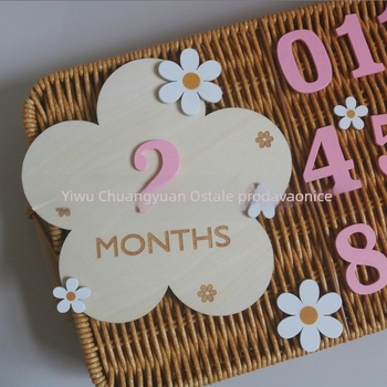 Drvene kartice milestona za bebe s zamjenjivim brojevima i DIY cvijećem (Materijal: Boxwood; Kategorija: Okrasi; Zamjenjivi brojevi; DIY cvijeće)