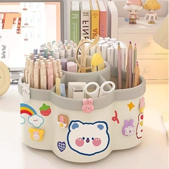 Stolni organizator s 360° rotacijom, višestruki pretinci, velika kapaciteta, držač olovaka za školski stol, PP materijal, mogućnost logotipa